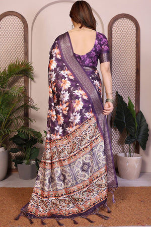 Purple Floral Printed Cotton Silk Saree (AAXITA2-PURPLE)