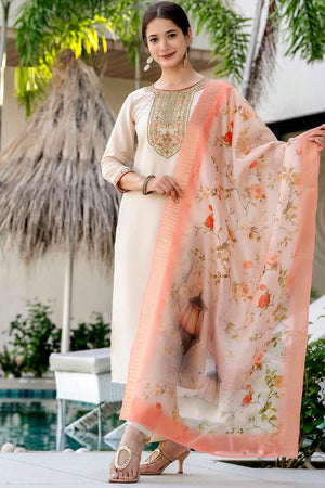 Brown Embroidered Rayon Kurti Pant Set (AC-746-Chiku )