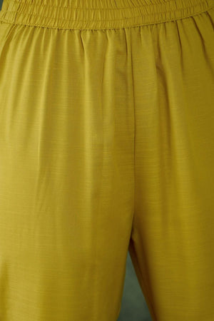 Yellow Embroidered Rayon Kurti Pant Set (AC-782-Yellow)