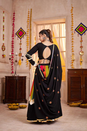 Multi Color Embroidered Cotton Lehenga