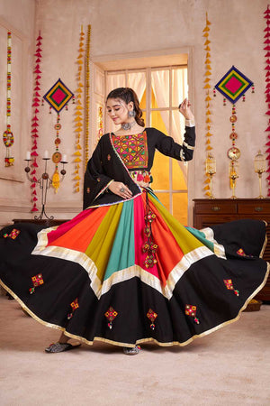 Multi Color Embroidered Cotton Lehenga