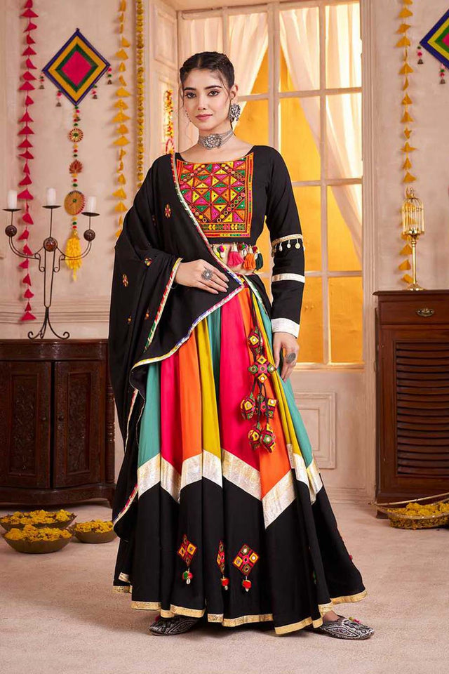 Multi Color Embroidered Cotton Lehenga