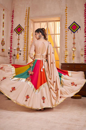 Multi Color Embroidered Cotton Lehenga