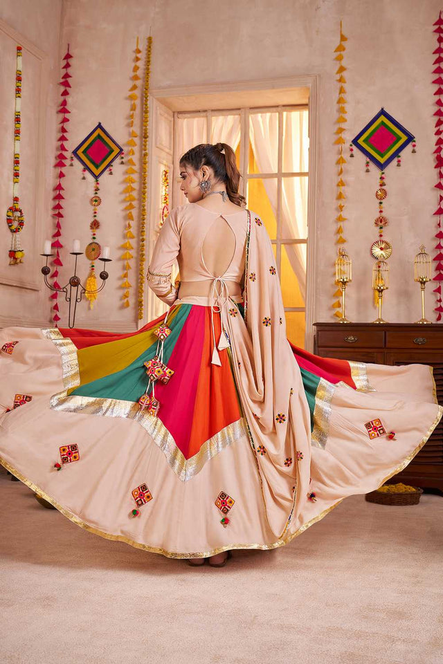 Multi Color Embroidered Cotton Lehenga