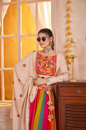 Multi Color Embroidered Cotton Lehenga