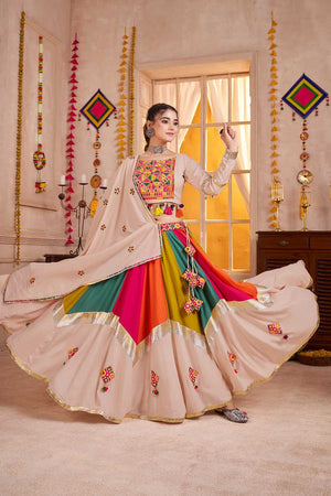 Multi Color Embroidered Cotton Lehenga