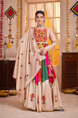 Multi Color Embroidered Cotton Lehenga
