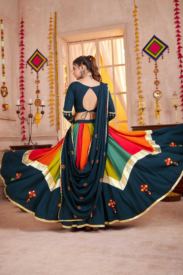 Multi Color Embroidered Cotton Lehenga