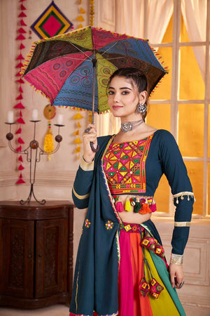 Multi Color Embroidered Cotton Lehenga