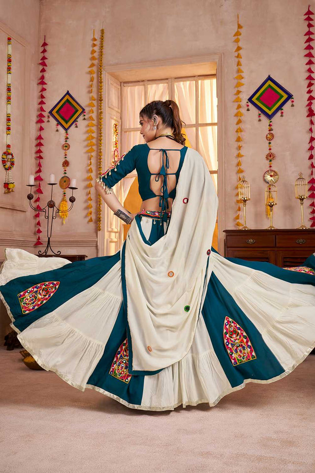 Multi Color Embroidered Cotton Lehenga