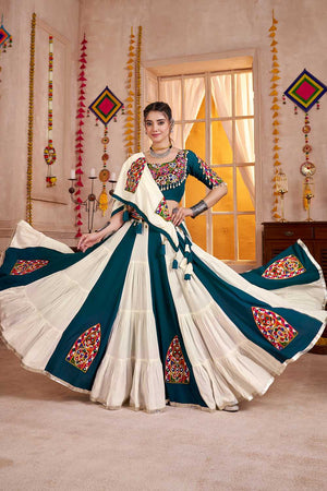 Multi Color Embroidered Cotton Lehenga