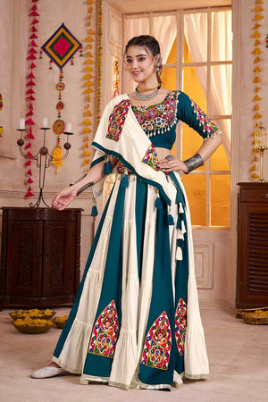 Multi Color Embroidered Cotton Lehenga