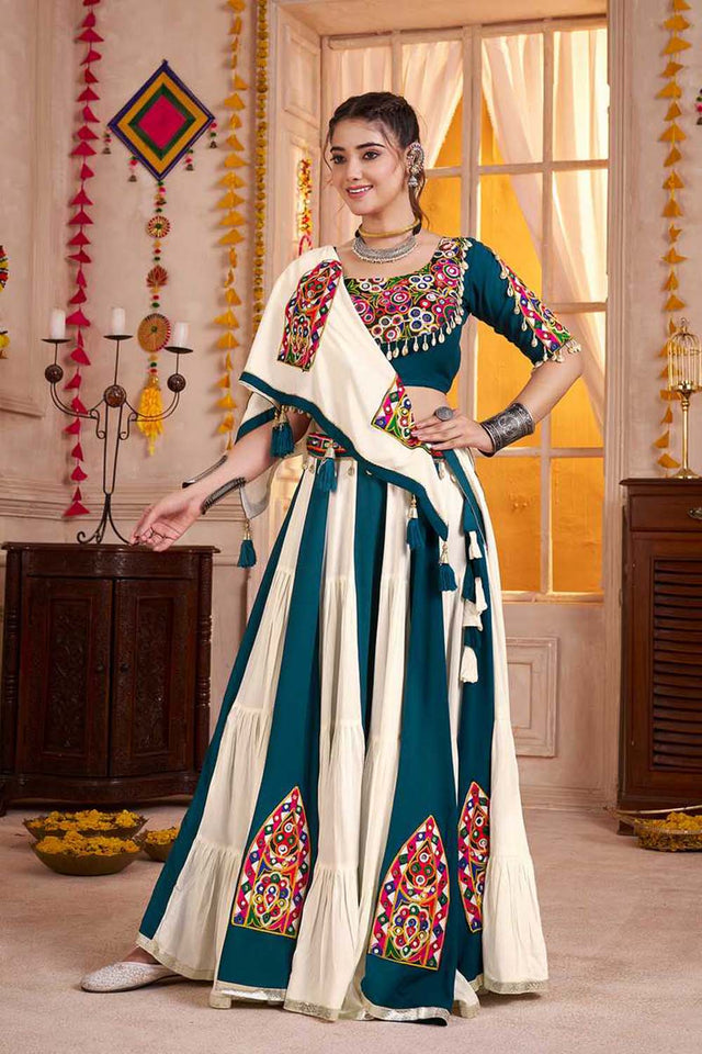 Multi Color Embroidered Cotton Lehenga