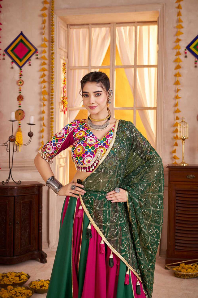 Multi Color Embroidered Cotton Lehenga (ACA1249)