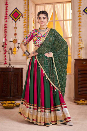 Multi Color Embroidered Cotton Lehenga (ACA1249)