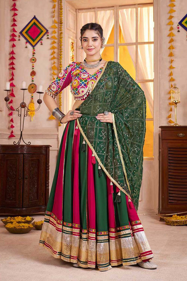 Multi Color Embroidered Cotton Lehenga (ACA1249)