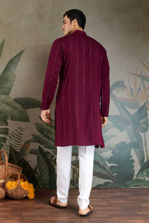 Men's Violet Striped Viscose Kurta with Dupatta (ACA1257)