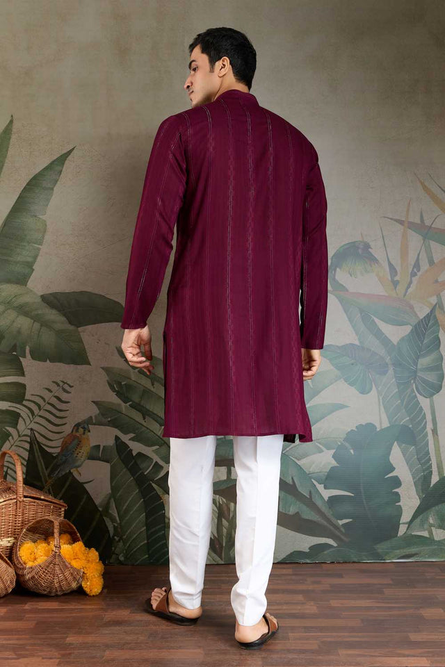 Men's Violet Striped Viscose Kurta with Dupatta (ACA1257)