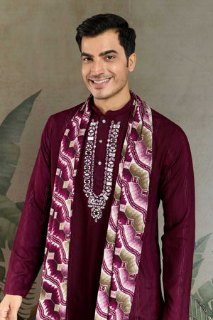 Men's Violet Striped Viscose Kurta with Dupatta (ACA1257)