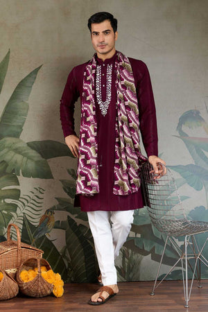 Men's Violet Striped Viscose Kurta with Dupatta (ACA1257)