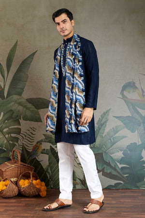 Men's Blue Striped Viscose Kurta with Dupatta (ACA1258)