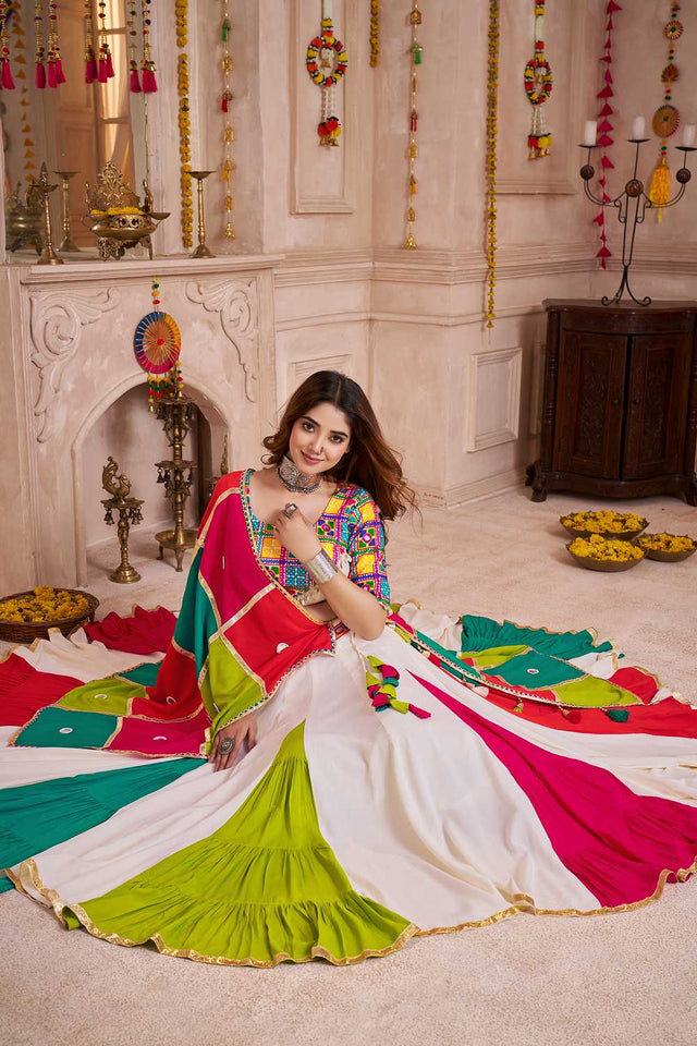 Multi Color Solid Cotton Lehenga