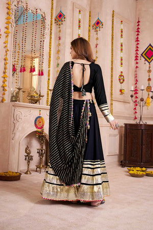 Black Lace Work Cotton Lehenga