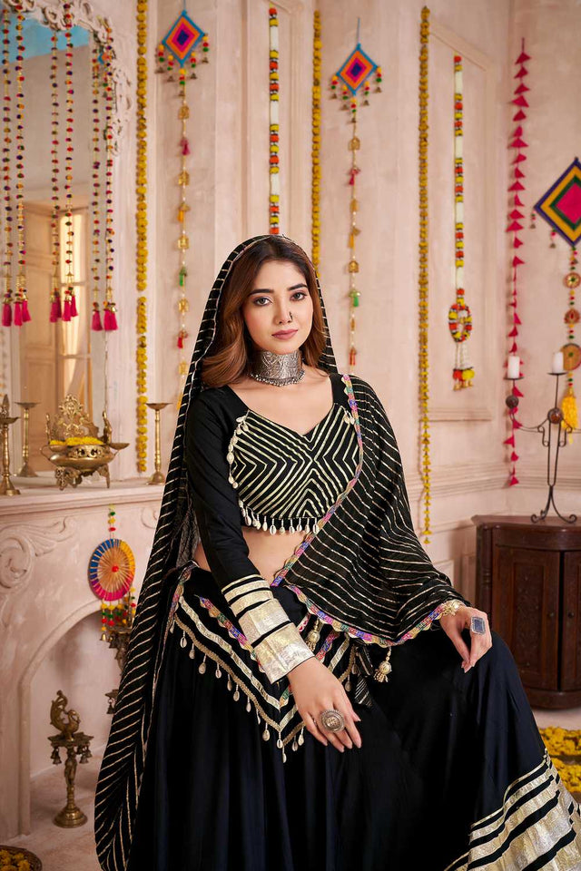 Black Lace Work Cotton Lehenga