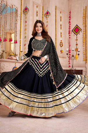 Black Lace Work Cotton Lehenga