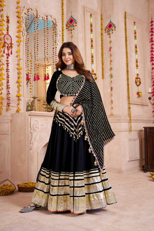 Black Lace Work Cotton Lehenga