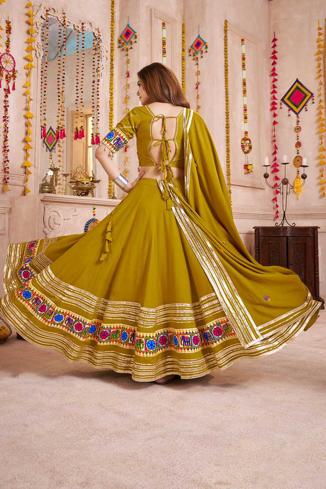 Green Lace Work Cotton Lehenga