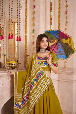 Green Lace Work Cotton Lehenga