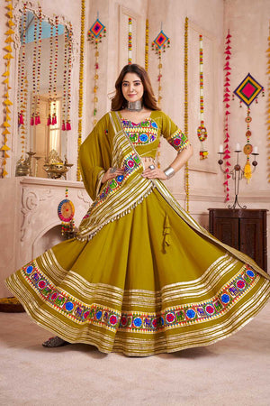 Green Lace Work Cotton Lehenga