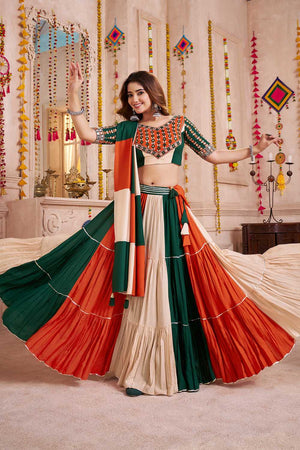 Multi Color Solid Cotton Lehenga