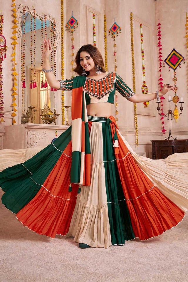 Multi Color Solid Cotton Lehenga