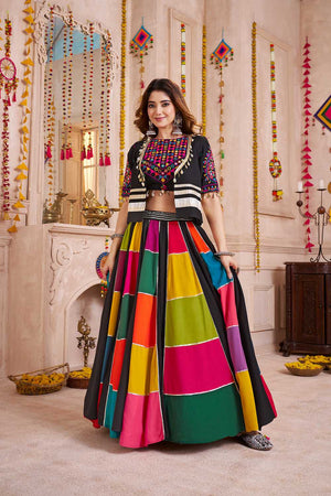 Multi Color Lace Work Cotton Lehenga