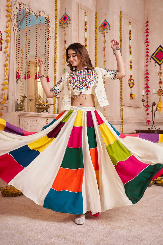 Multi Color Lace Work Cotton Lehenga