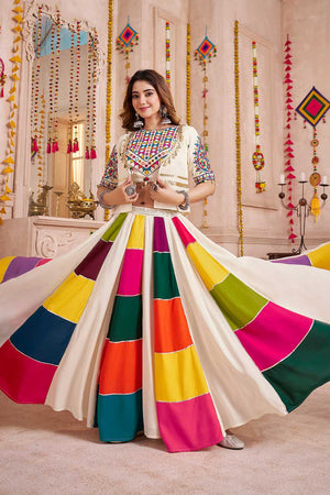 Multi Color Lace Work Cotton Lehenga