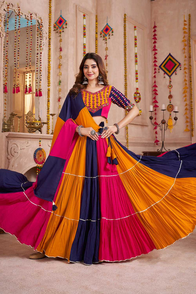 Multi Color Lace Work Cotton Lehenga (ACA1360)