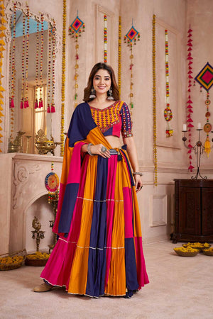 Multi Color Lace Work Cotton Lehenga (ACA1360)