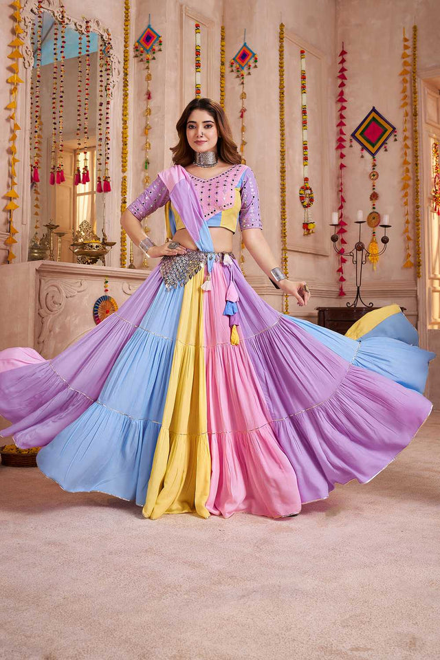 Multi Color Lace Work Cotton Lehenga (ACA1361)
