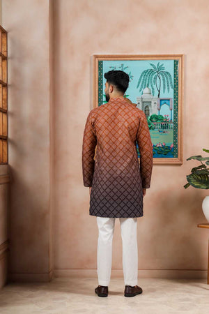 Men's Brown Printed Cotton Kurta with Dupatta