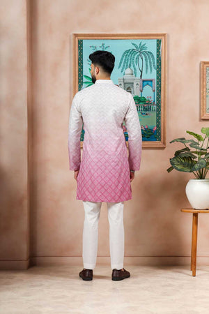 Men's Cream Printed Cotton Kurta with Dupatta