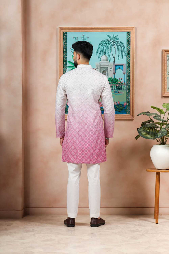 Men's Cream Printed Cotton Kurta with Dupatta