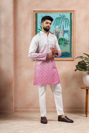 Men's Cream Printed Cotton Kurta with Dupatta