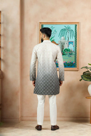 Men's Cream Printed Cotton Kurta with Dupatta