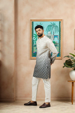 Men's Cream Printed Cotton Kurta with Dupatta