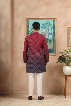 Men's Maroon Printed Cotton Kurta with Dupatta