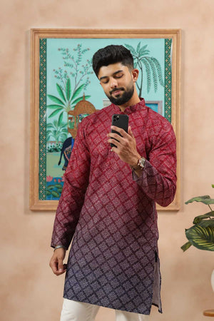 Men's Maroon Printed Cotton Kurta with Dupatta