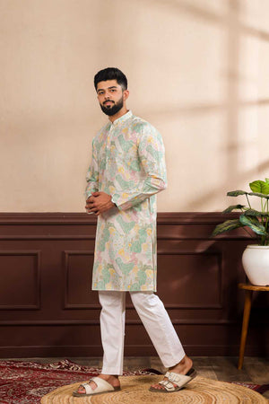 Men's Multi Color Printed Art Silk Kurta with Dupatta